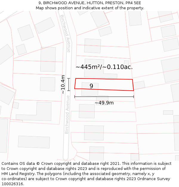 9, BIRCHWOOD AVENUE, HUTTON, PRESTON, PR4 5EE: Plot and title map