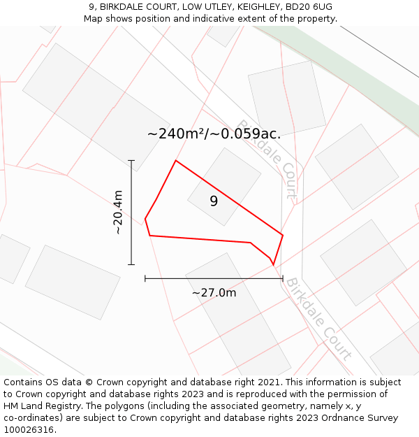 9, BIRKDALE COURT, LOW UTLEY, KEIGHLEY, BD20 6UG: Plot and title map