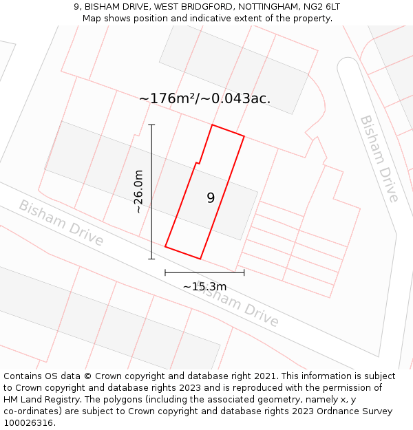 9, BISHAM DRIVE, WEST BRIDGFORD, NOTTINGHAM, NG2 6LT: Plot and title map