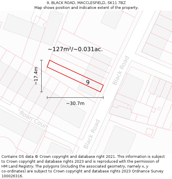 9, BLACK ROAD, MACCLESFIELD, SK11 7BZ: Plot and title map