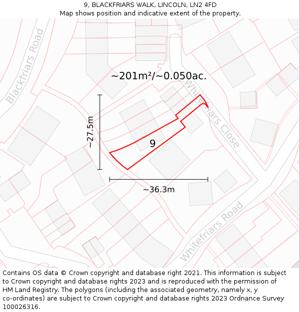 9, BLACKFRIARS WALK, LINCOLN, LN2 4FD: Plot and title map