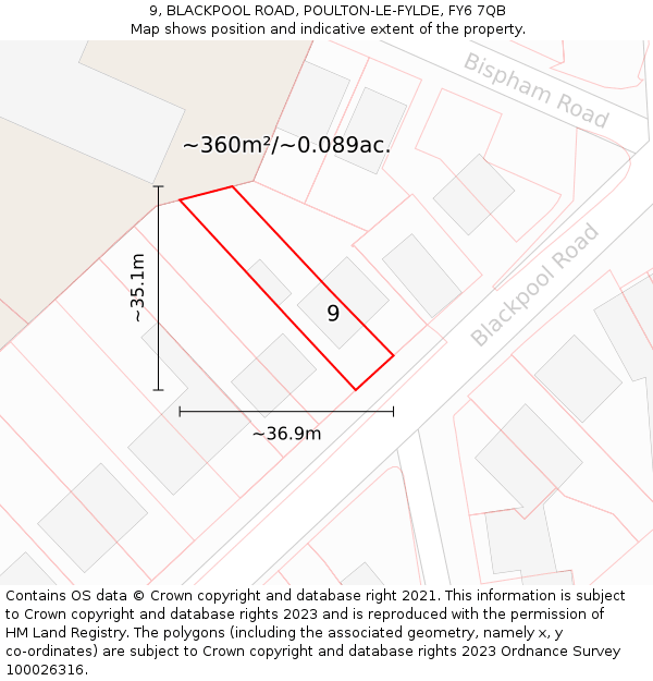 9, BLACKPOOL ROAD, POULTON-LE-FYLDE, FY6 7QB: Plot and title map