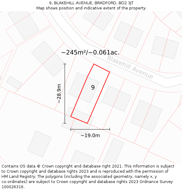 9, BLAKEHILL AVENUE, BRADFORD, BD2 3JT: Plot and title map