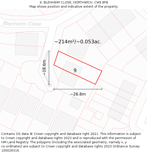 9, BLENHEIM CLOSE, NORTHWICH, CW9 8FB: Plot and title map