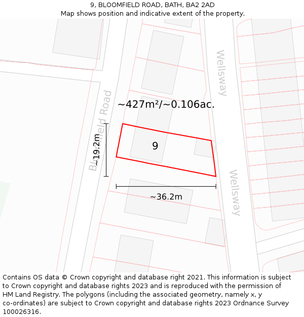 9, BLOOMFIELD ROAD, BATH, BA2 2AD: Plot and title map