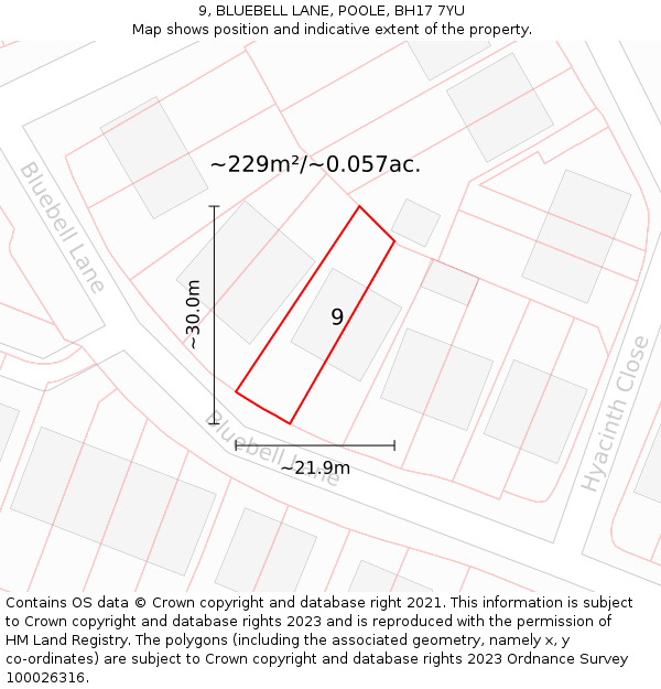 9, BLUEBELL LANE, POOLE, BH17 7YU: Plot and title map