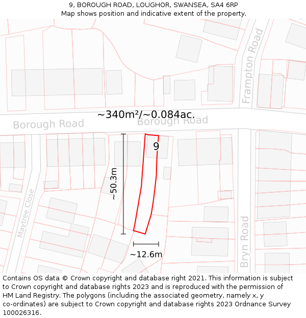 9, BOROUGH ROAD, LOUGHOR, SWANSEA, SA4 6RP: Plot and title map