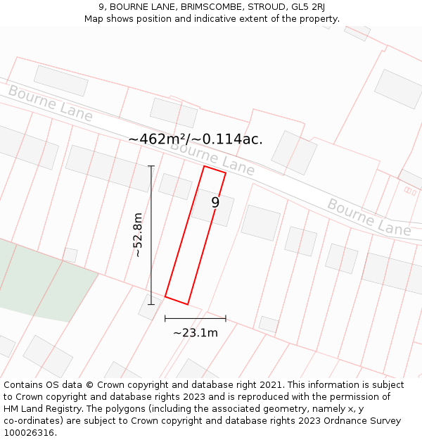 9, BOURNE LANE, BRIMSCOMBE, STROUD, GL5 2RJ: Plot and title map