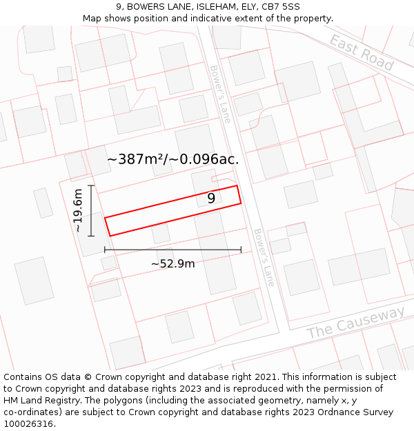 9, BOWERS LANE, ISLEHAM, ELY, CB7 5SS: Plot and title map