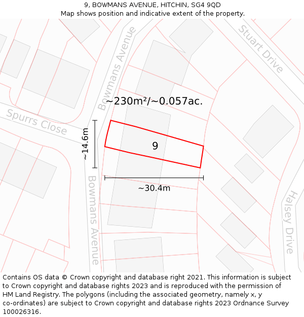 9, BOWMANS AVENUE, HITCHIN, SG4 9QD: Plot and title map