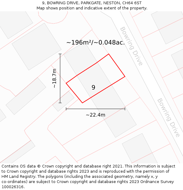 9, BOWRING DRIVE, PARKGATE, NESTON, CH64 6ST: Plot and title map