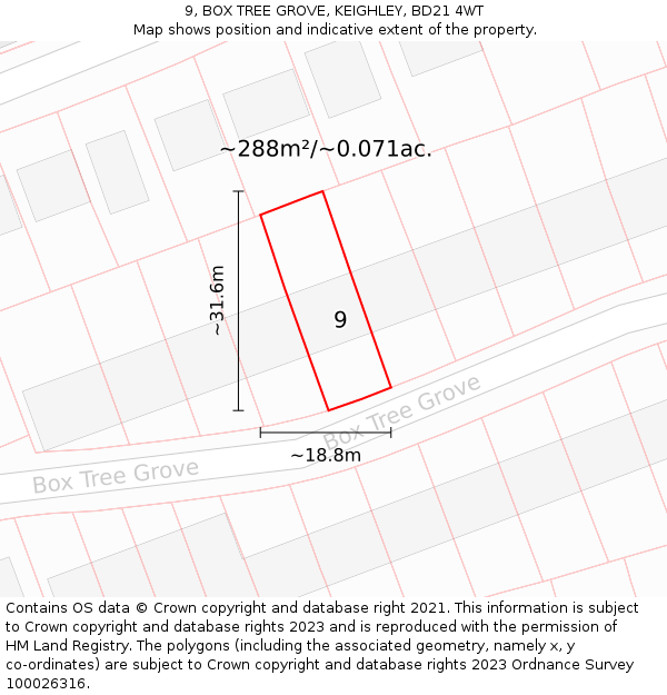 9, BOX TREE GROVE, KEIGHLEY, BD21 4WT: Plot and title map