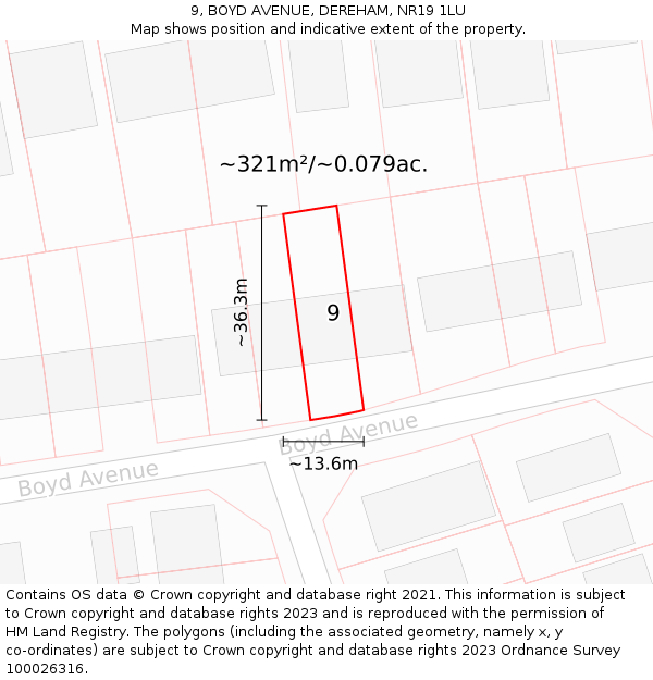 9, BOYD AVENUE, DEREHAM, NR19 1LU: Plot and title map