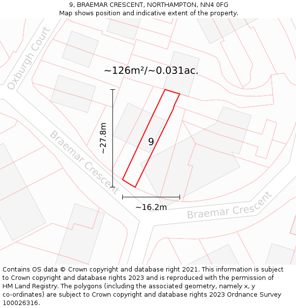 9, BRAEMAR CRESCENT, NORTHAMPTON, NN4 0FG: Plot and title map