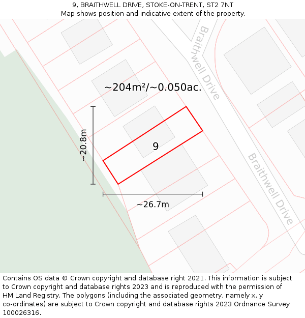 9, BRAITHWELL DRIVE, STOKE-ON-TRENT, ST2 7NT: Plot and title map