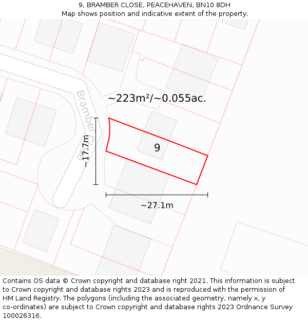 9, BRAMBER CLOSE, PEACEHAVEN, BN10 8DH: Plot and title map