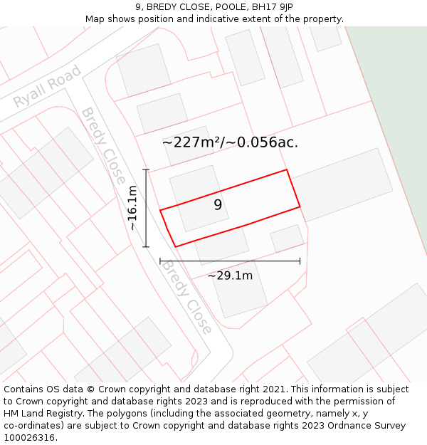 9, BREDY CLOSE, POOLE, BH17 9JP: Plot and title map