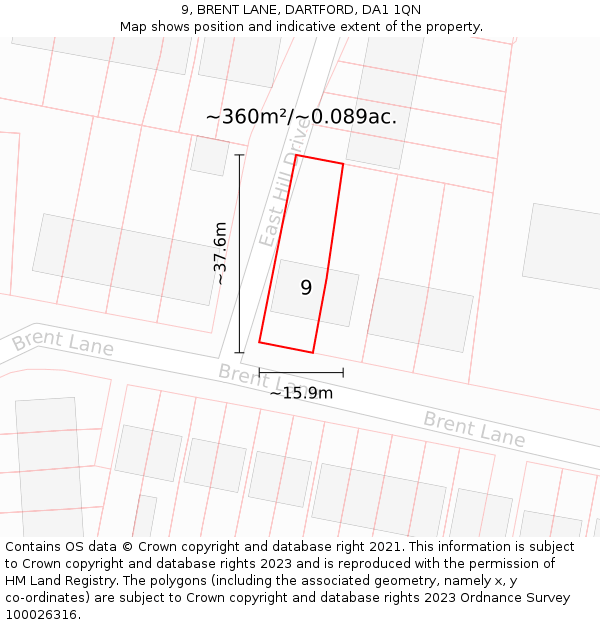 9, BRENT LANE, DARTFORD, DA1 1QN: Plot and title map