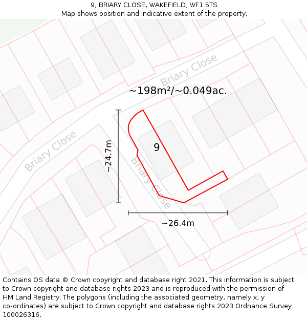 9, BRIARY CLOSE, WAKEFIELD, WF1 5TS: Plot and title map