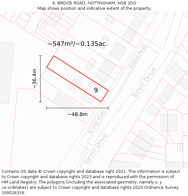 9, BRIDGE ROAD, NOTTINGHAM, NG8 2DG: Plot and title map