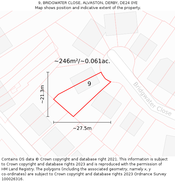 9, BRIDGWATER CLOSE, ALVASTON, DERBY, DE24 0YE: Plot and title map