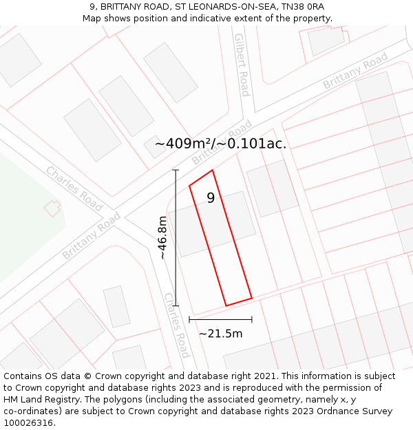 9, BRITTANY ROAD, ST LEONARDS-ON-SEA, TN38 0RA: Plot and title map