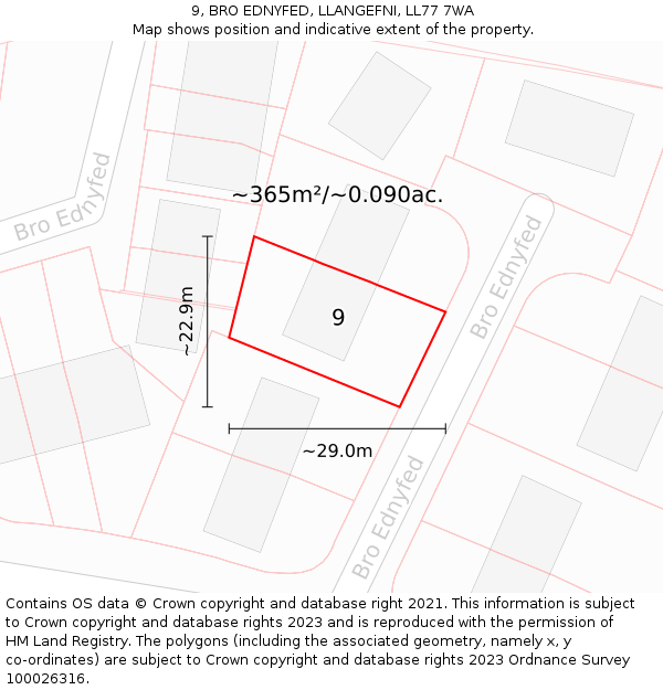 9, BRO EDNYFED, LLANGEFNI, LL77 7WA: Plot and title map