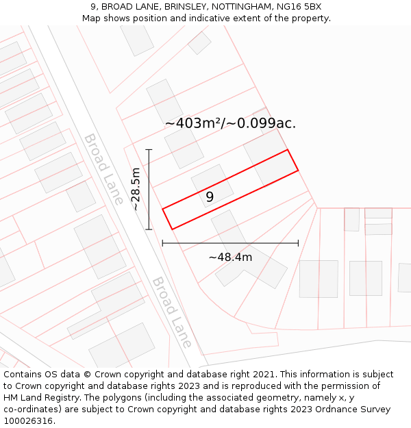 9, BROAD LANE, BRINSLEY, NOTTINGHAM, NG16 5BX: Plot and title map