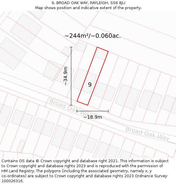 9, BROAD OAK WAY, RAYLEIGH, SS6 8JU: Plot and title map