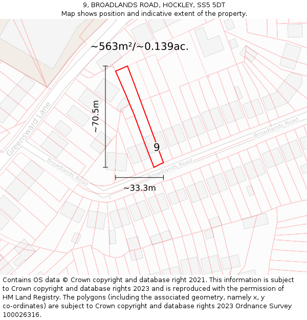 9, BROADLANDS ROAD, HOCKLEY, SS5 5DT: Plot and title map