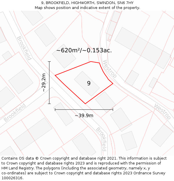 9, BROOKFIELD, HIGHWORTH, SWINDON, SN6 7HY: Plot and title map