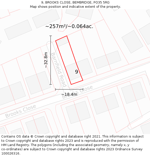 9, BROOKS CLOSE, BEMBRIDGE, PO35 5RG: Plot and title map