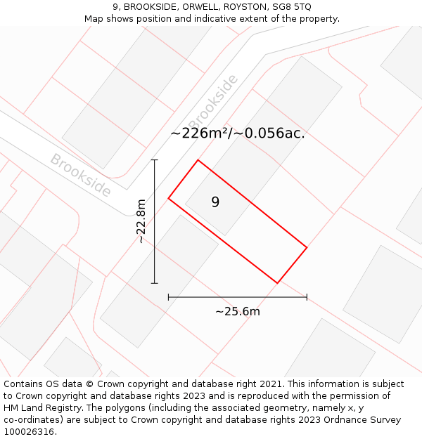 9, BROOKSIDE, ORWELL, ROYSTON, SG8 5TQ: Plot and title map