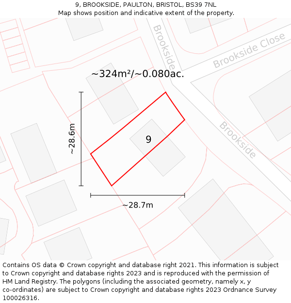 9, BROOKSIDE, PAULTON, BRISTOL, BS39 7NL: Plot and title map