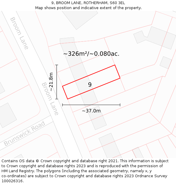 9, BROOM LANE, ROTHERHAM, S60 3EL: Plot and title map