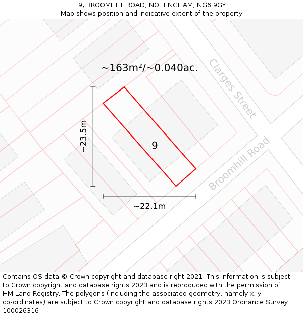 9, BROOMHILL ROAD, NOTTINGHAM, NG6 9GY: Plot and title map