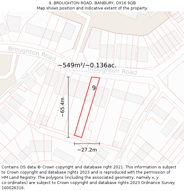 9, BROUGHTON ROAD, BANBURY, OX16 9QB: Plot and title map