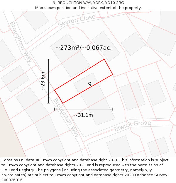 9, BROUGHTON WAY, YORK, YO10 3BG: Plot and title map