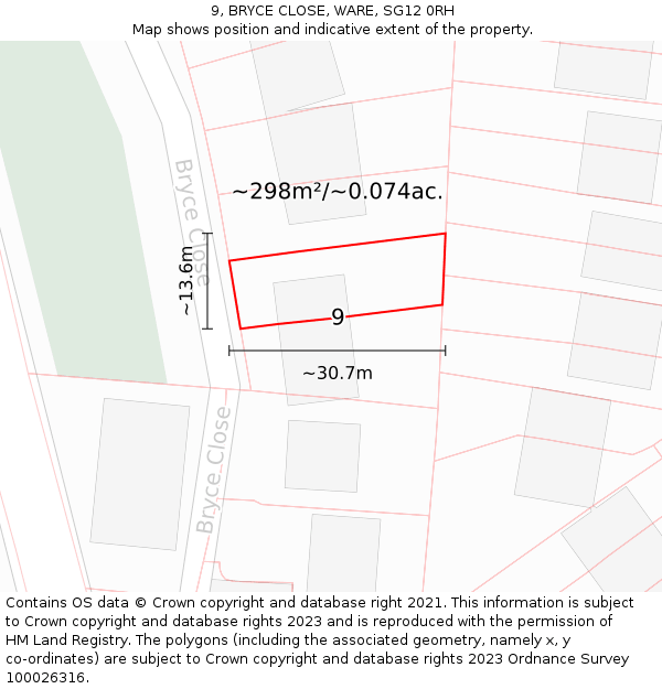 9, BRYCE CLOSE, WARE, SG12 0RH: Plot and title map