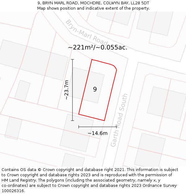 9, BRYN MARL ROAD, MOCHDRE, COLWYN BAY, LL28 5DT: Plot and title map