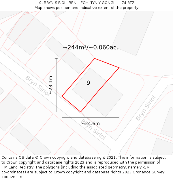 9, BRYN SIRIOL, BENLLECH, TYN-Y-GONGL, LL74 8TZ: Plot and title map