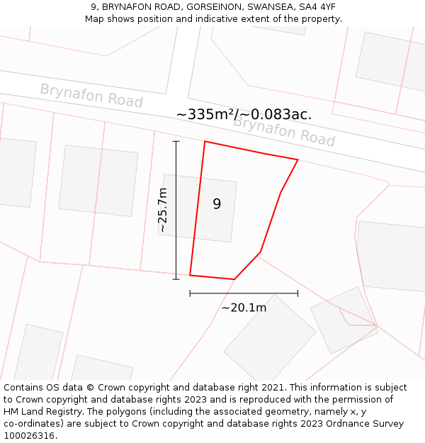 9, BRYNAFON ROAD, GORSEINON, SWANSEA, SA4 4YF: Plot and title map