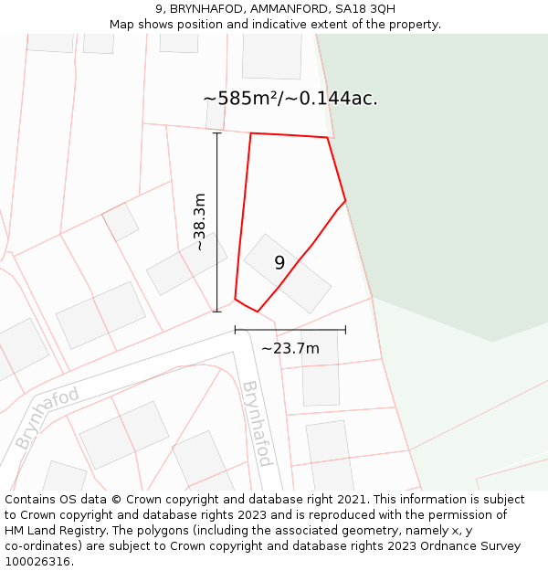 9, BRYNHAFOD, AMMANFORD, SA18 3QH: Plot and title map