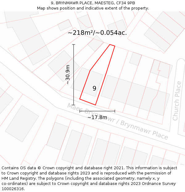 9, BRYNMAWR PLACE, MAESTEG, CF34 9PB: Plot and title map