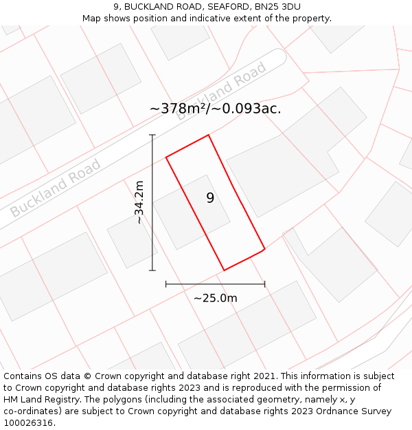 9, BUCKLAND ROAD, SEAFORD, BN25 3DU: Plot and title map