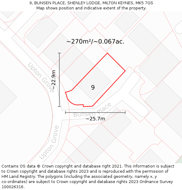 9, BUNSEN PLACE, SHENLEY LODGE, MILTON KEYNES, MK5 7GS: Plot and title map