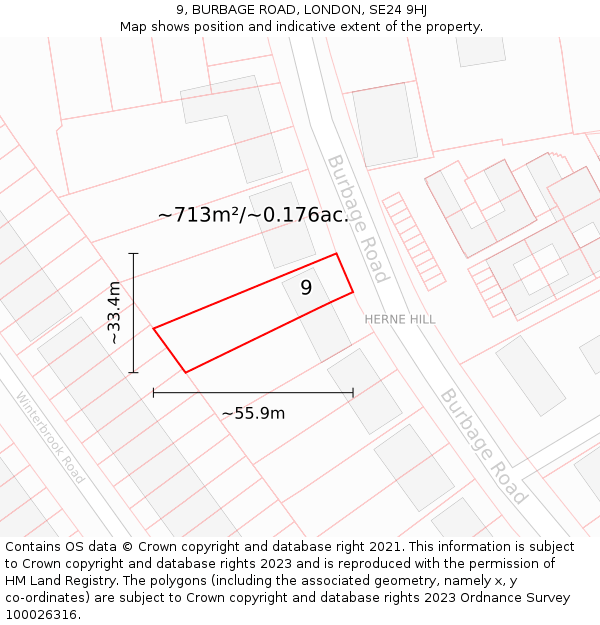 9, BURBAGE ROAD, LONDON, SE24 9HJ: Plot and title map