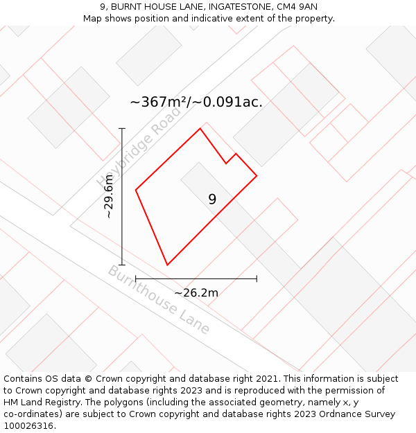 9, BURNT HOUSE LANE, INGATESTONE, CM4 9AN: Plot and title map