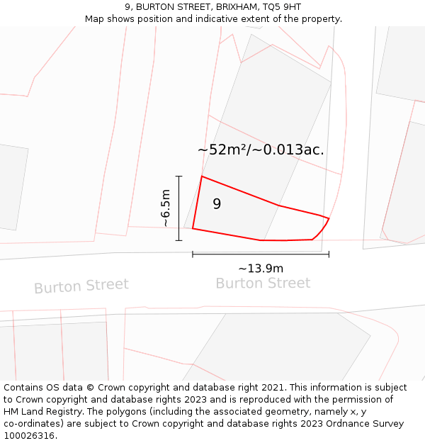 9, BURTON STREET, BRIXHAM, TQ5 9HT: Plot and title map