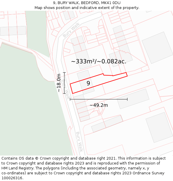 9, BURY WALK, BEDFORD, MK41 0DU: Plot and title map